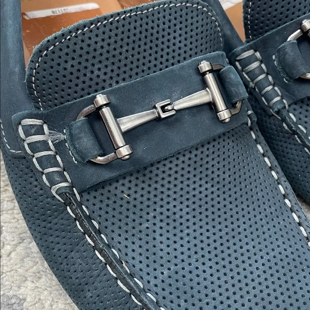 New Winthrop Naples Horsebit Loafer Leather Perforated Navy Blue Sz 9